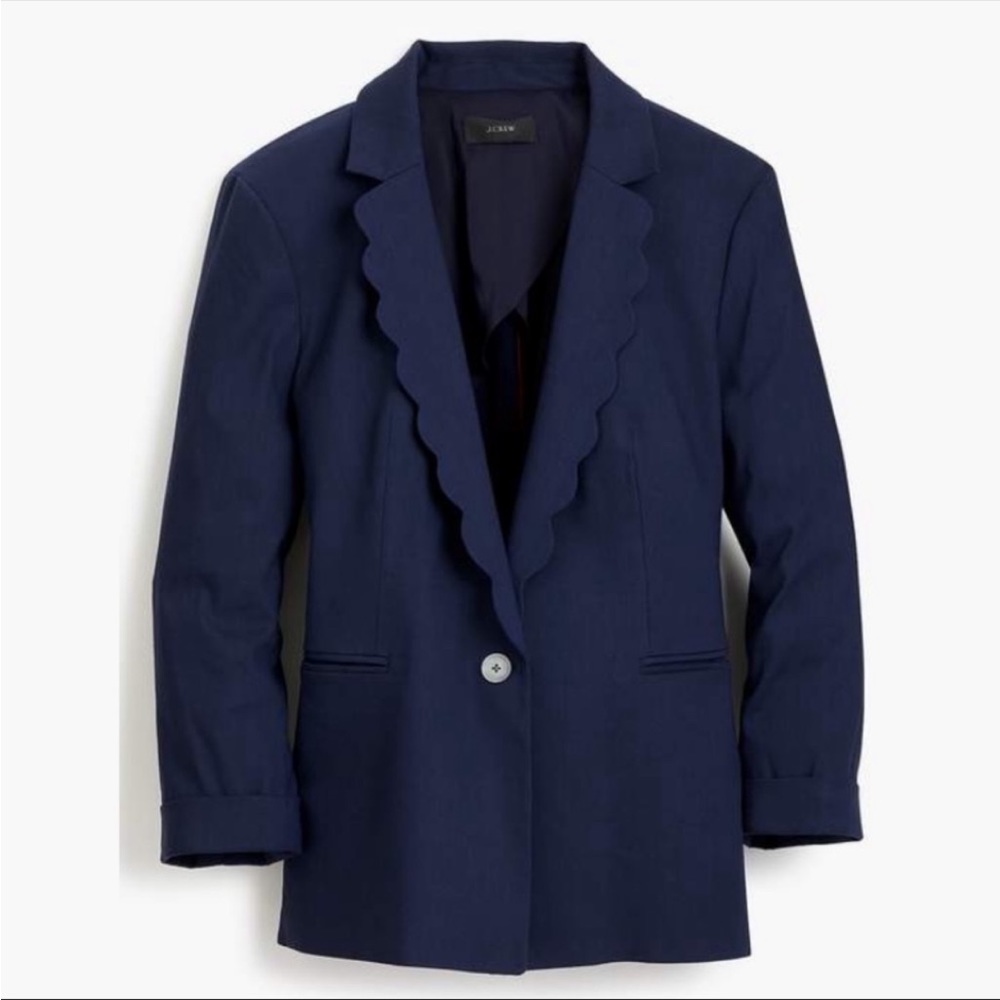 NWT J. Crew || Linen Blazer with Scalloped Collar Navy Blue 2